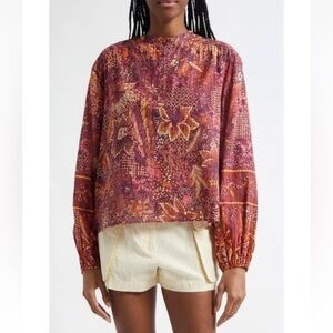 ULLA JOHNSON Harlowe Floral Long Sleeve Cotton Blend Top in Odessa 2 NWT